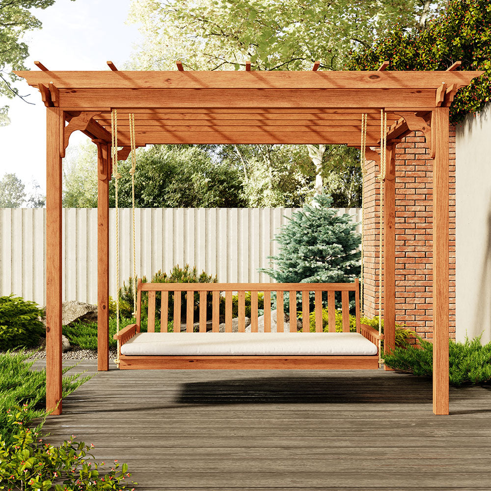 Sneak Peek-New Franklin Red Cedar Swing Bed Pergola Set Coming Soon
