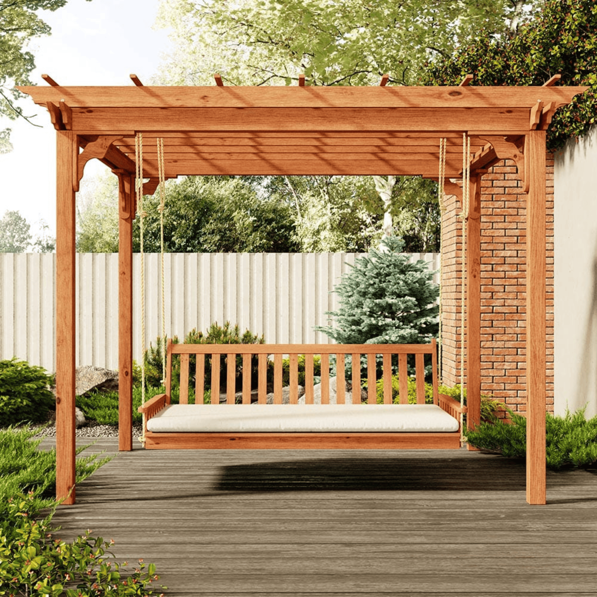 Keystone Amish Co. Franklin Red Cedar Pergola With Patio Daybed Swing