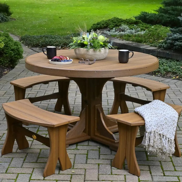Luxcraft Poly Composite 4-Person Round Dining Table & Bench Set