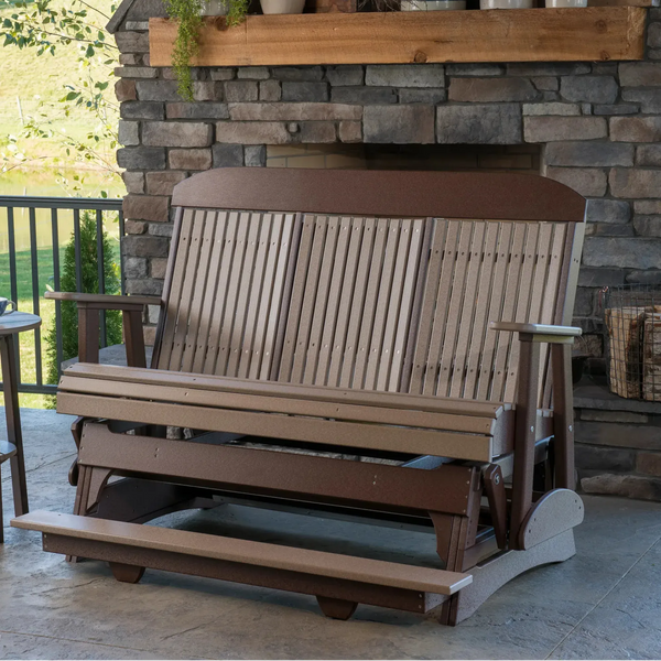 5 Foot Classic Highback Poly Glider in Weatherwood and Chestnut Brown