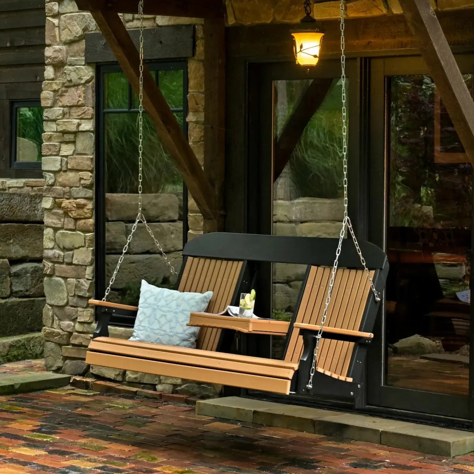 LuxCraft Classic High Back Console Two-Tone 3 Person Porch Swings