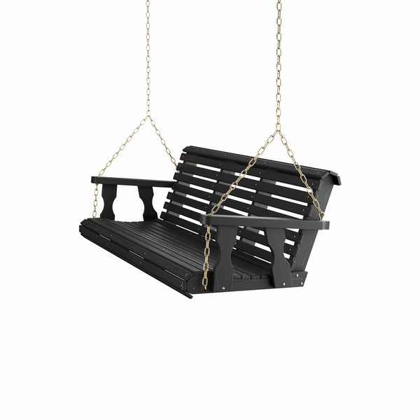 Amish Casual 4 Foot Roll Back Porch Swing in Black Stain with Clearcoat