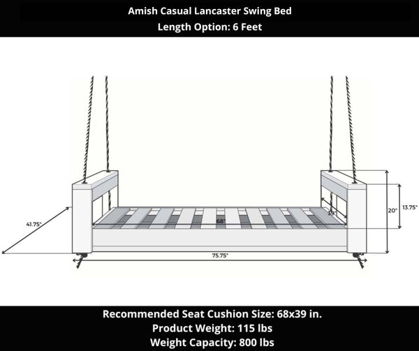 Amish Casual Lancaster Daybed Swing Bed, 6 Ft Relaxed Khaki