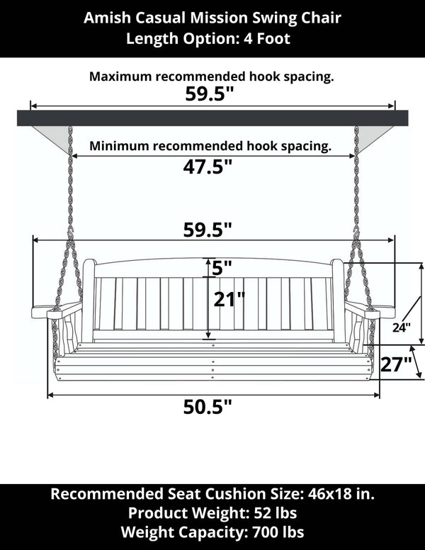 Amish Casual 4 Foot Oak Stain Mission Porch Swing