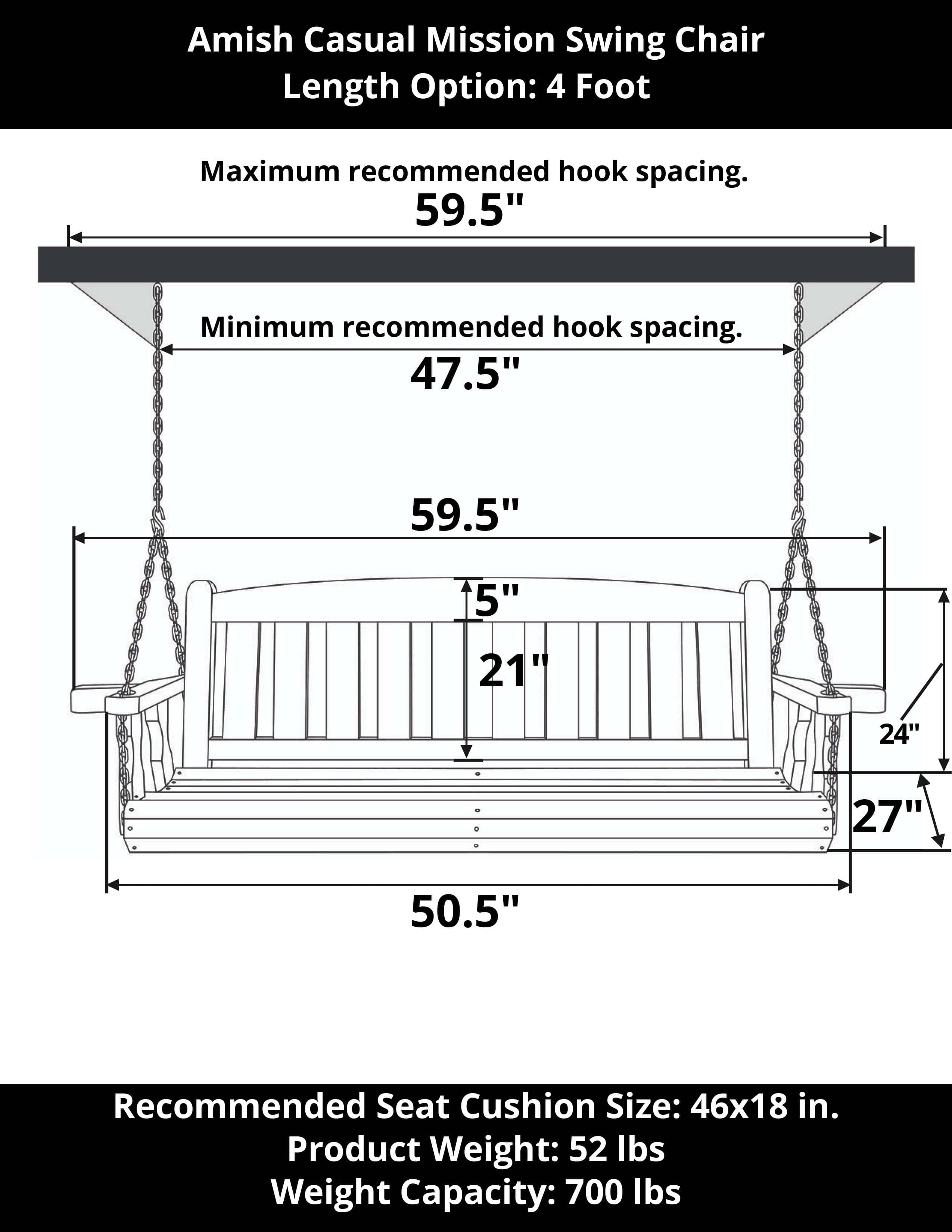 Amish Casual 4 Foot Oak Stain Mission Porch Swing