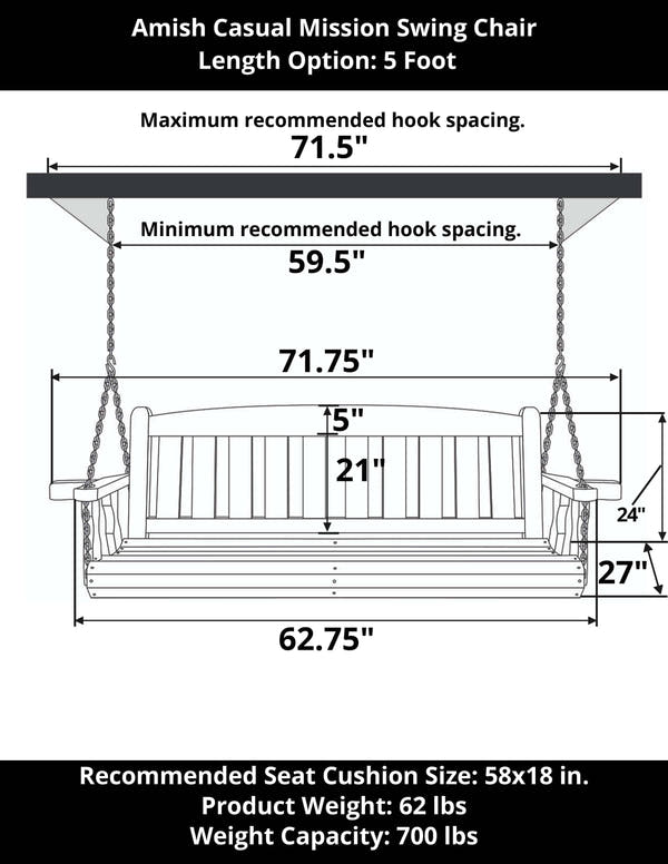 Amish Casual 5 Foot Oak Stain Mission Porch Swing