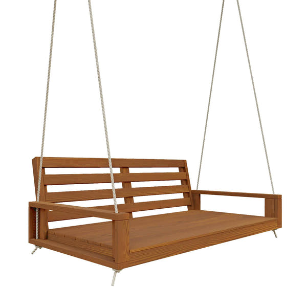 Amish Casual Waterford Hanging Bed Swing for Porch, 5 Ft Oak with Clearcoat