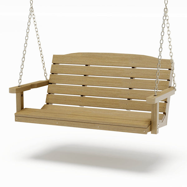 SimplyPoly 4 Foot Amish Made Classic Recycled Plastic Porch Swing, Birchwood Wood Grain