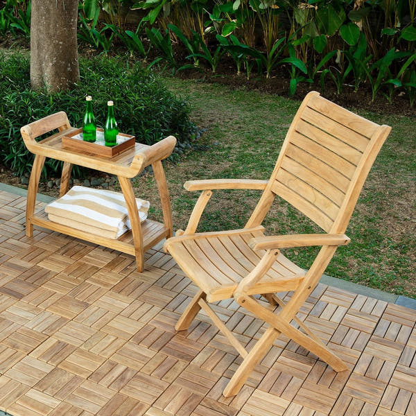 Naples Natural Teak Outdoor Patio Folding Chair with Arm Rests