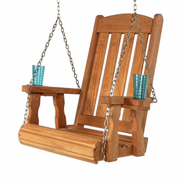 Amish Casual Heavy Duty Outdoor Wood Swing Chair in Cedar Stain