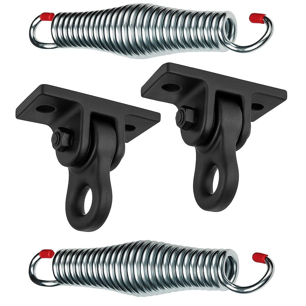 Barn-Shed-Play Black 2 Hole Aluminum Hangers And Springs Porch Swing Hanging Kit