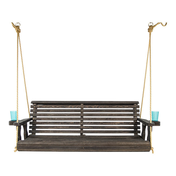 Amish Casual 3 Foot Roll Back Porch Swing in Dark Walnut with Clearcoat