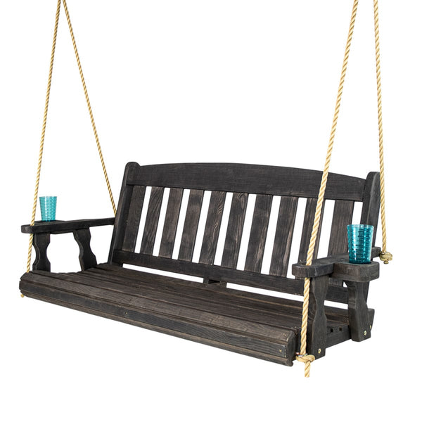 Amish Casual 6 Foot Semi-Solid Black Stain Mission Porch Swing with Clearcoat