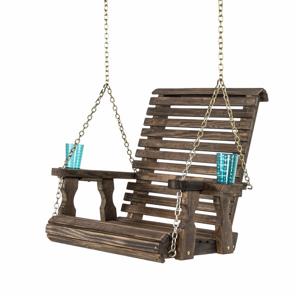 Amish Casual Dark Walnut Stain Clearcoat Roll Back Swing Chair