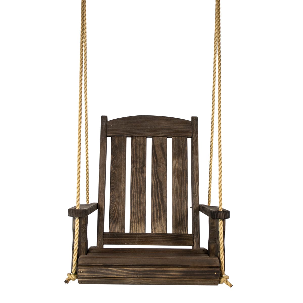 Amish Casual Heavy Duty Outdoor Wood Swing Chair in Dark Walnut Stain