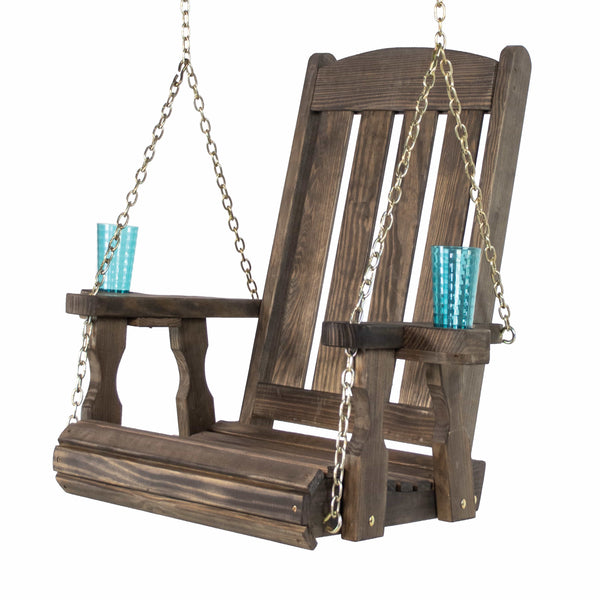 Amish Casual Heavy Duty Outdoor Wood Swing Chair in Dark Walnut Clearcoat