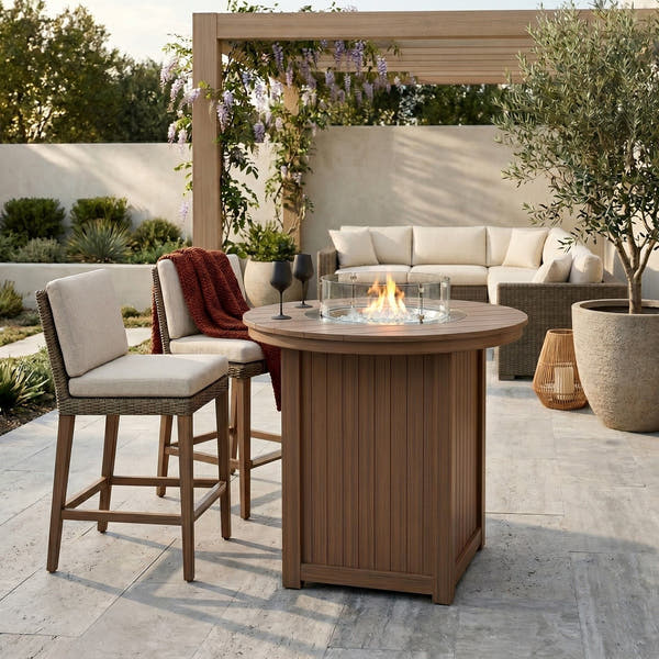Berlin Gardens Donoma 44″ Round Bar Poly Lumber Fire Pit Table