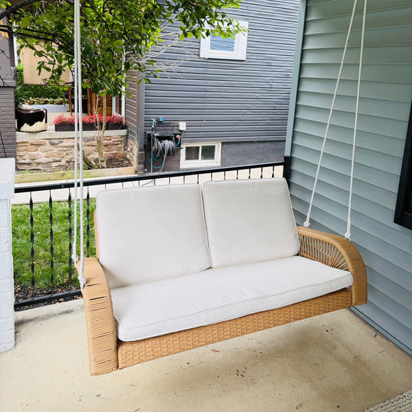 East Green Lucca Wicker Porch Swing with Cushions
