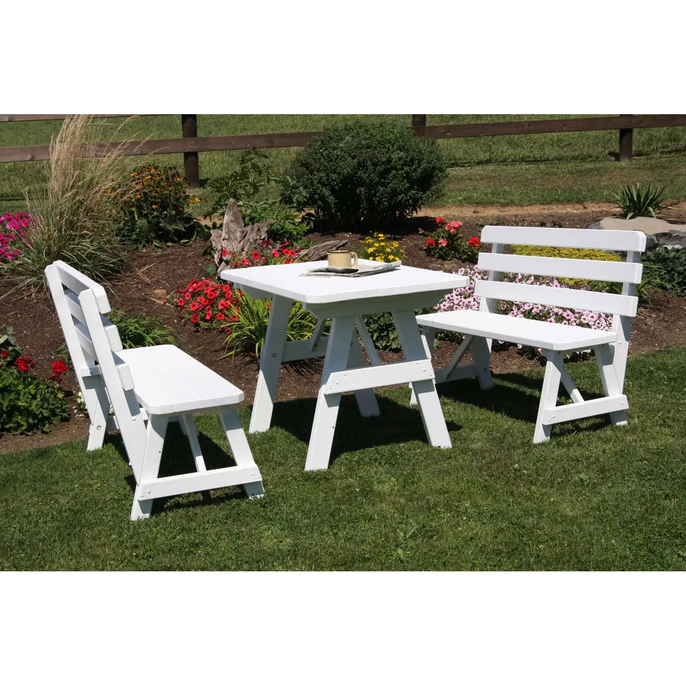 Keystone Amish Co. Wooden Outdoor Dining Set with 2 Backed Benches
