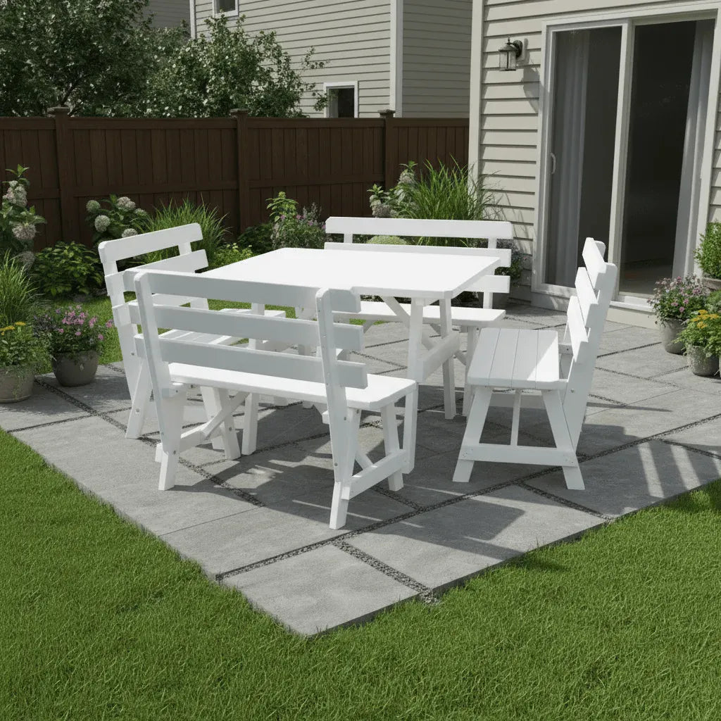 Keystone Amish Co. 5-Piece Wood Outdoor Dining Set with Backed Benches