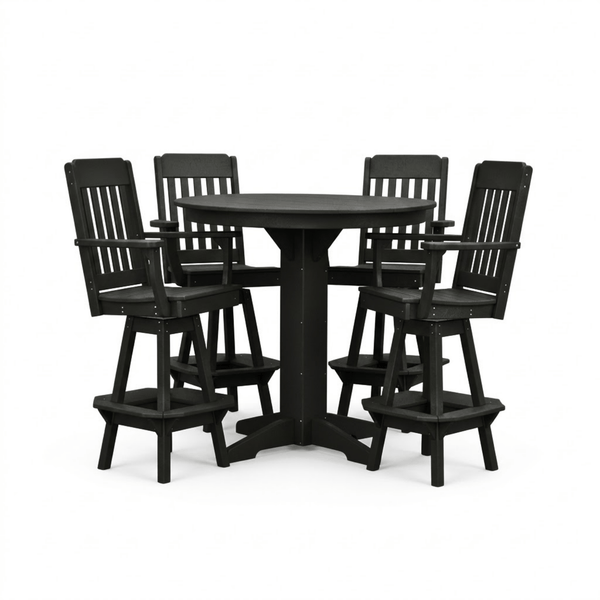 Keystone Amish Co. Traditional 5-Piece Bar Poly Dining Set with Round Table