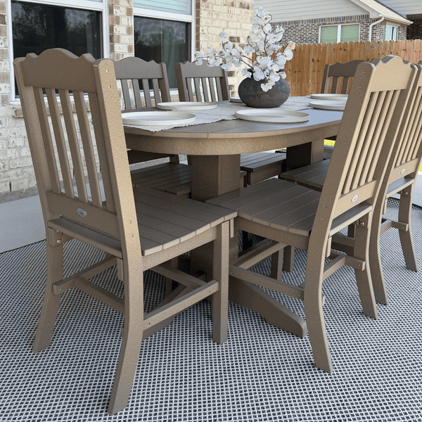 Keystone Amish Co. Poly Composite Oval Outdoor Dining Set in Weathered Wood