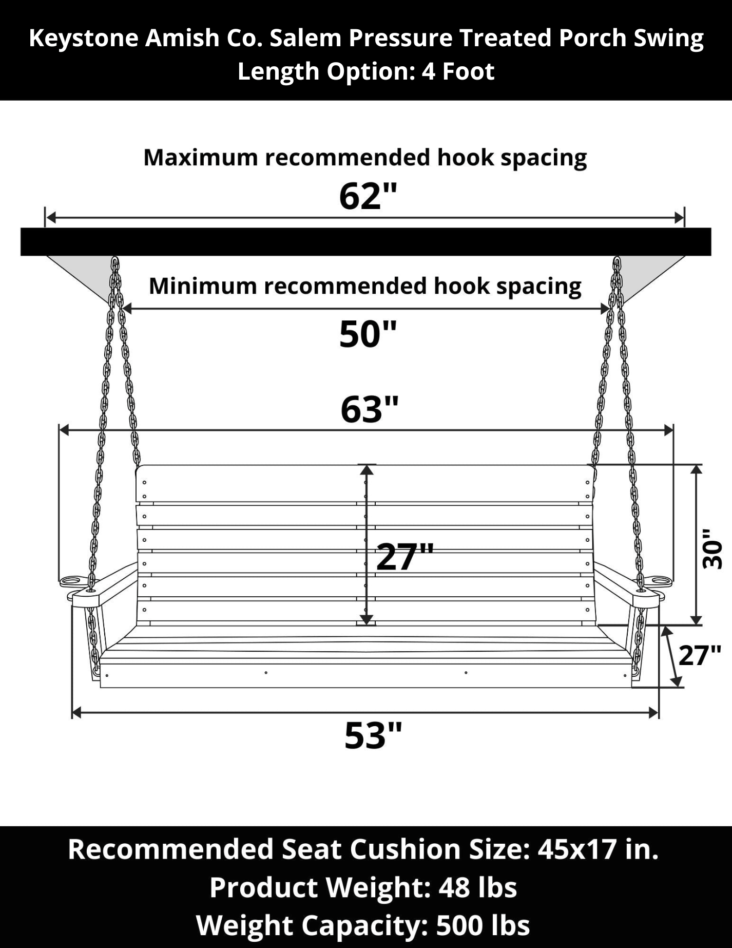 Keystone Amish Co. 4 Foot Salem Pressure Treated Porch Swing, Mushroom Stain