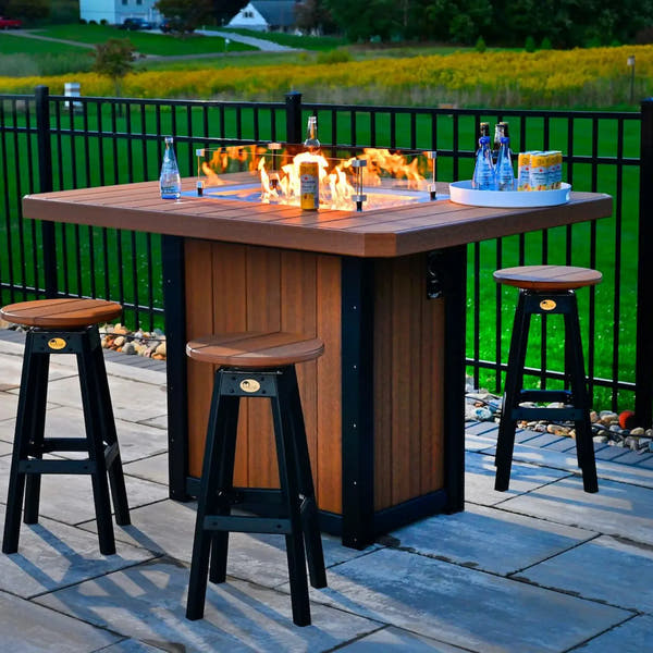 Lumin Fire Table 62'' in Antique Mahogany & Black