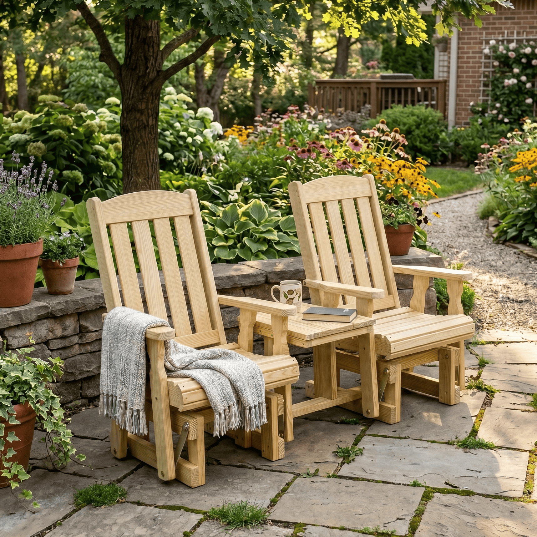 Amish Casual Heavy Duty Mission Glider Chair and Table Set