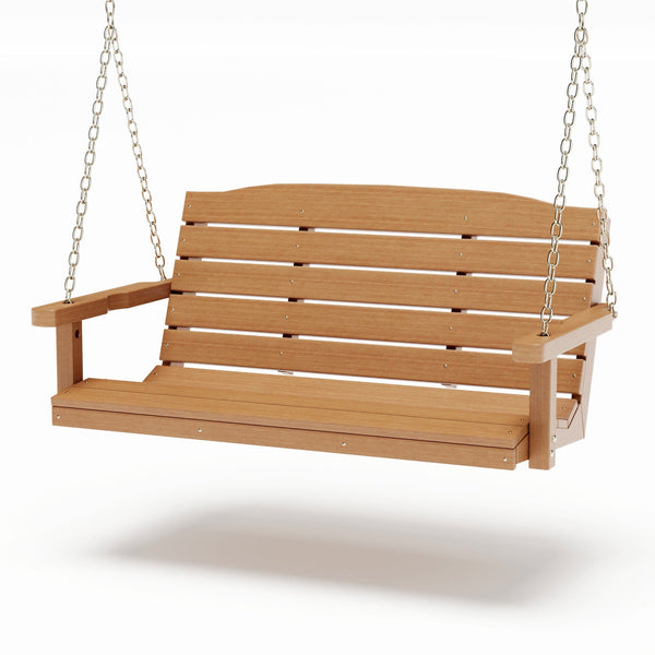 SimplyPoly 5 Foot Amish Made Classic Recycled Plastic Porch Swing, Natural Teak Wood Grain