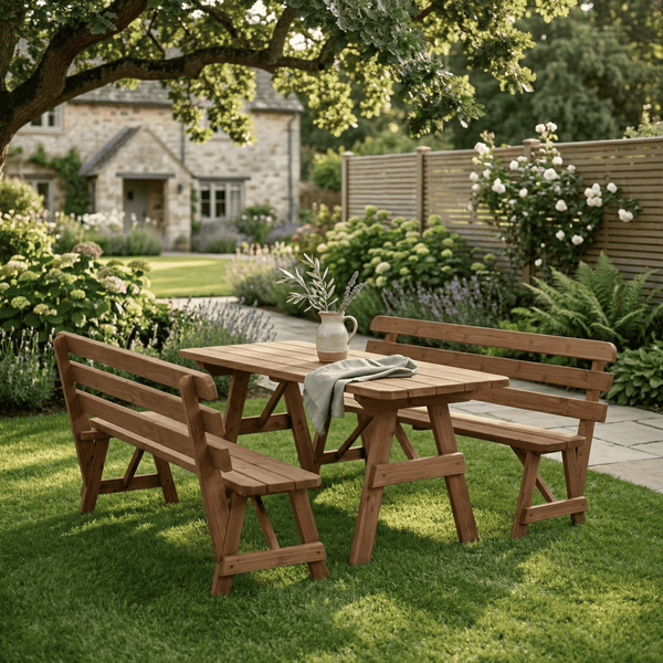 Keystone Amish Co. Red Cedar Outdoor Table with Backed Benches