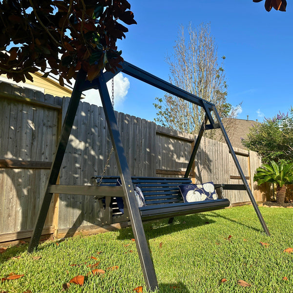 Amish Casual Roll Back Swing with A-Frame Stand in Semi-Solid Black, 6 Ft