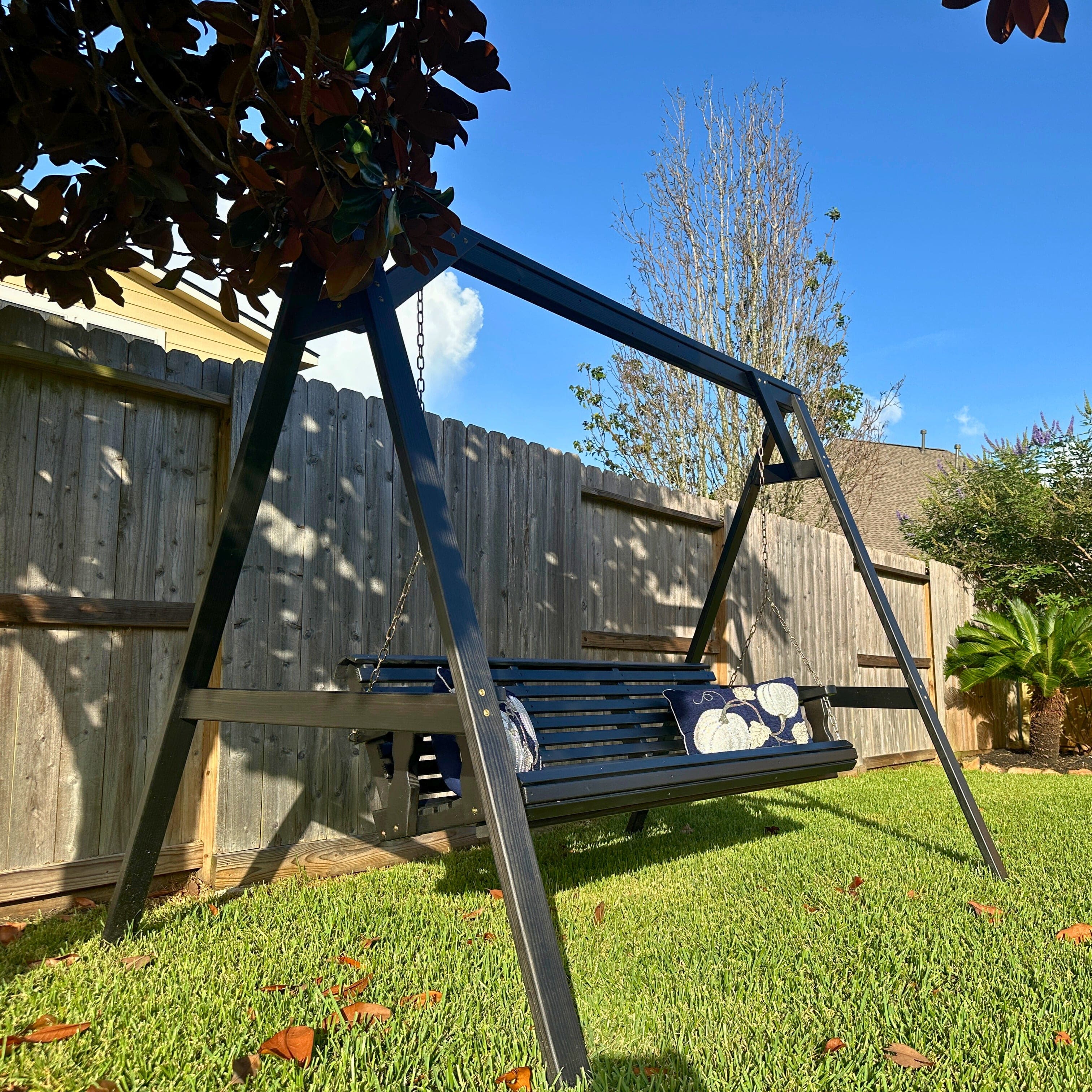 Amish Casual Roll Back Swing with A-Frame Stand in Semi-Solid Black, 6 Ft