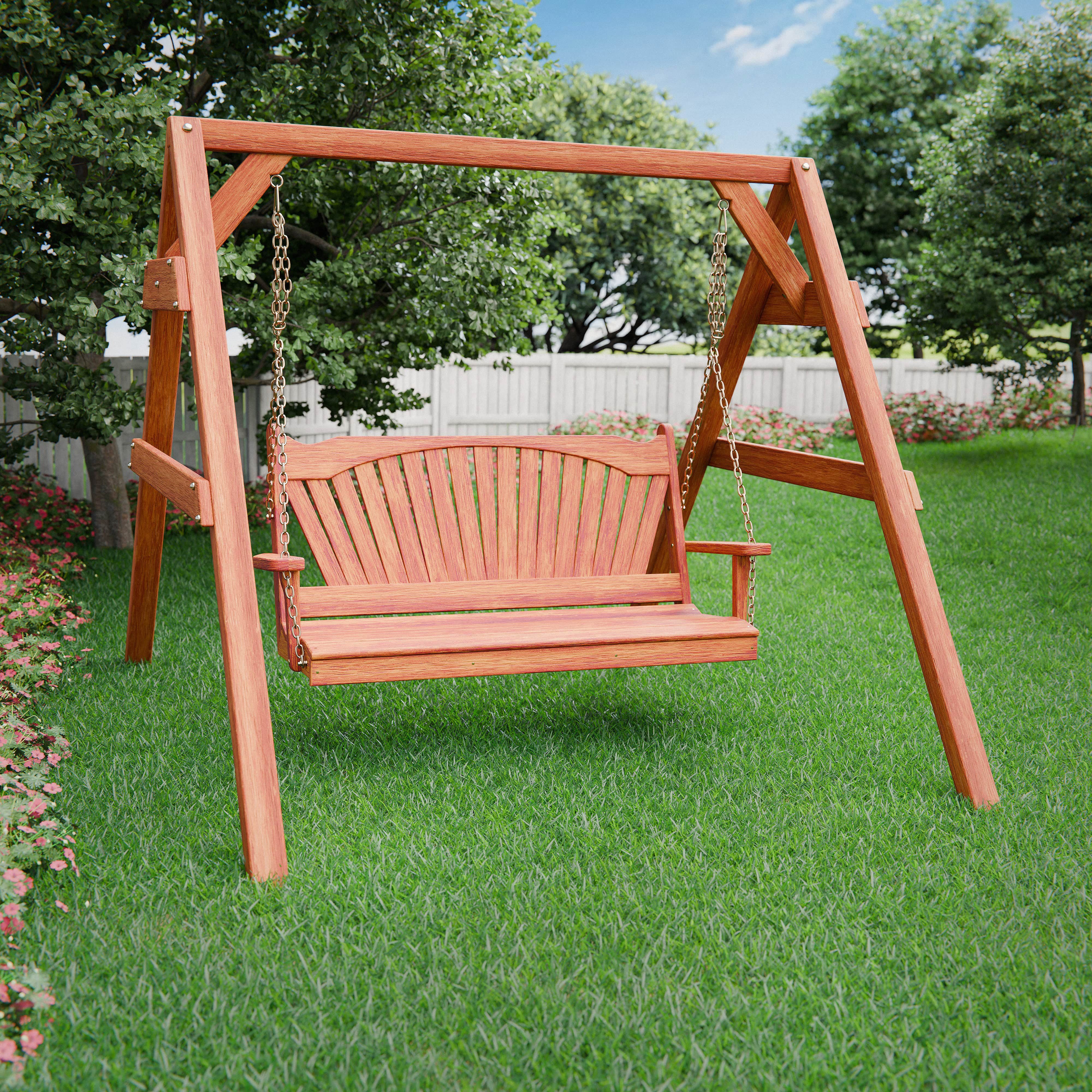 Keystone Amish Co. Sunburst Red Cedar Swing & Stand Set