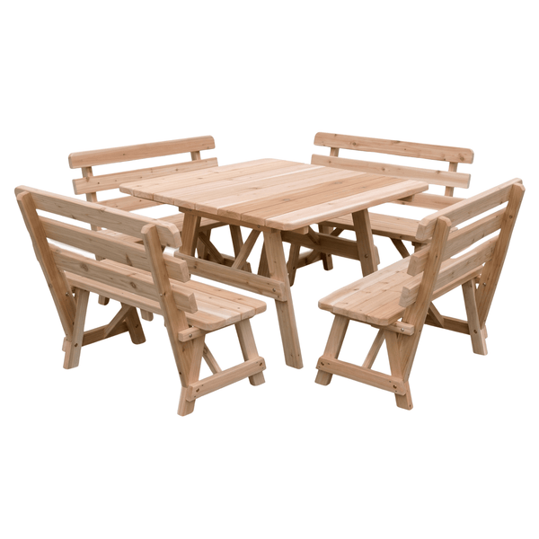 Keystone Amish Co. Red Cedar 43" Square Outdoor Table with 4 Backed Benches
