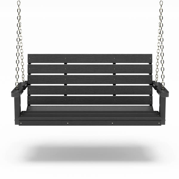 SimplyPoly 4 Foot Amish Made Signature Recycled Plastic Porch Swing, Black