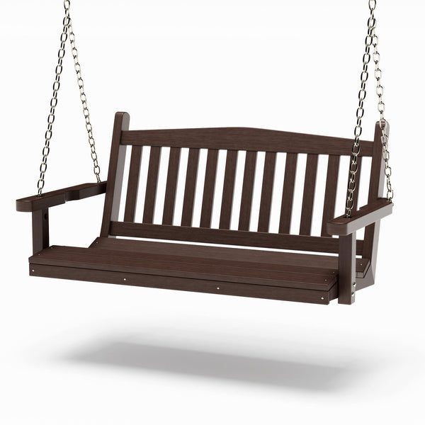 SimplyPoly 4 Foot Amish Made Mission Recycled Plastic Porch Swing, Brazilian Walnut Wood Grain