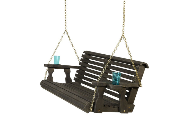 Wooden Roll Back Swing in Semi-Solid Black with Cup Holders