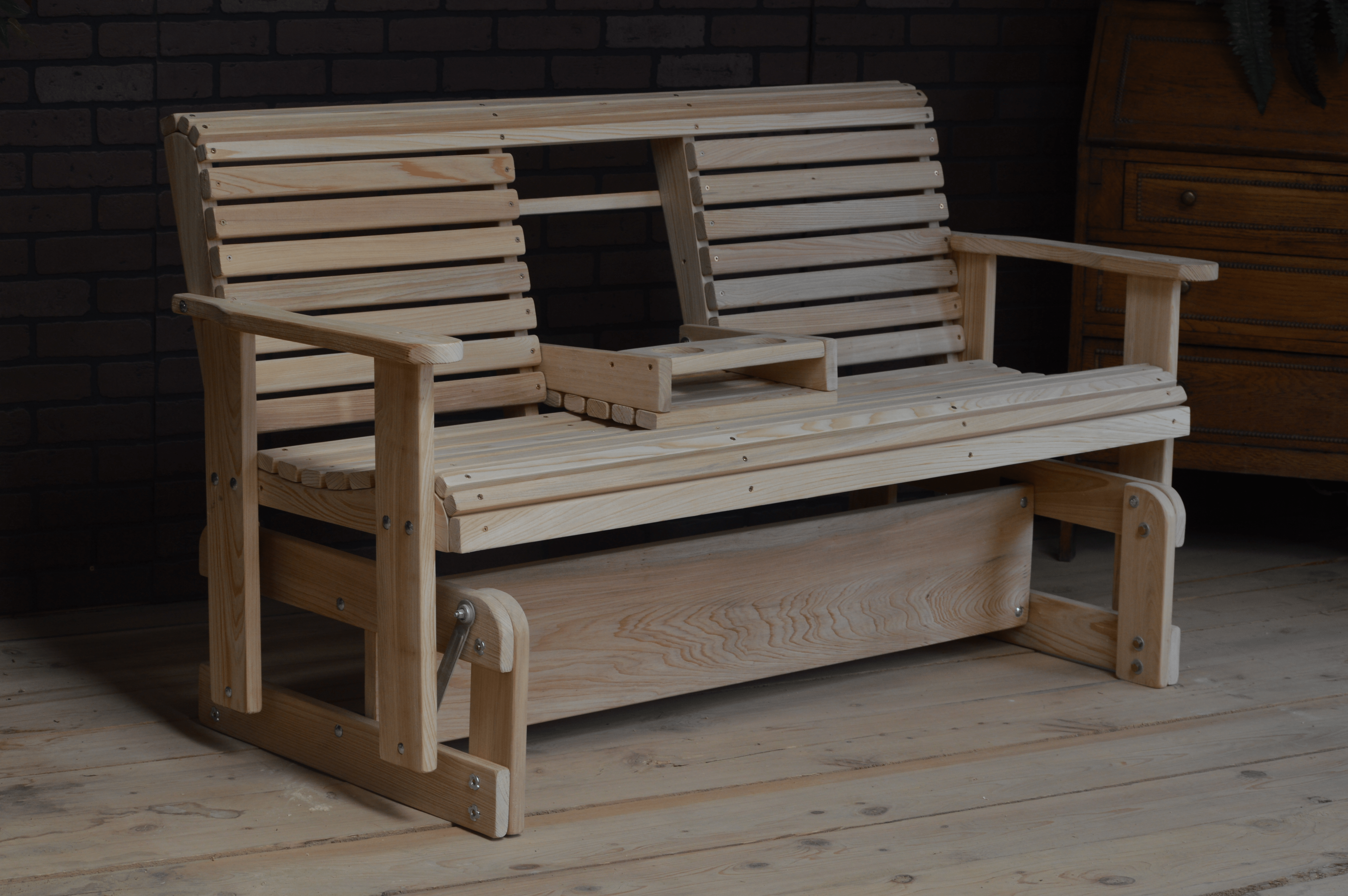 LA Swings Cypress Wood Console Porch Glider