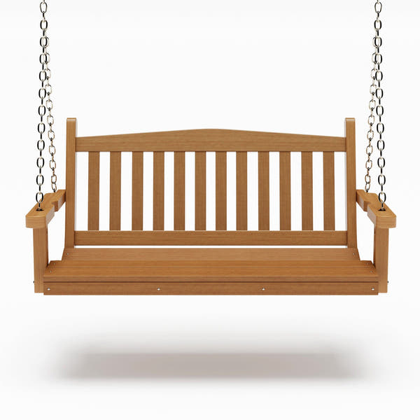 SimplyPoly 5 Foot Amish Made Mission Recycled Plastic Porch Swing, Natural Teak Wood Grain