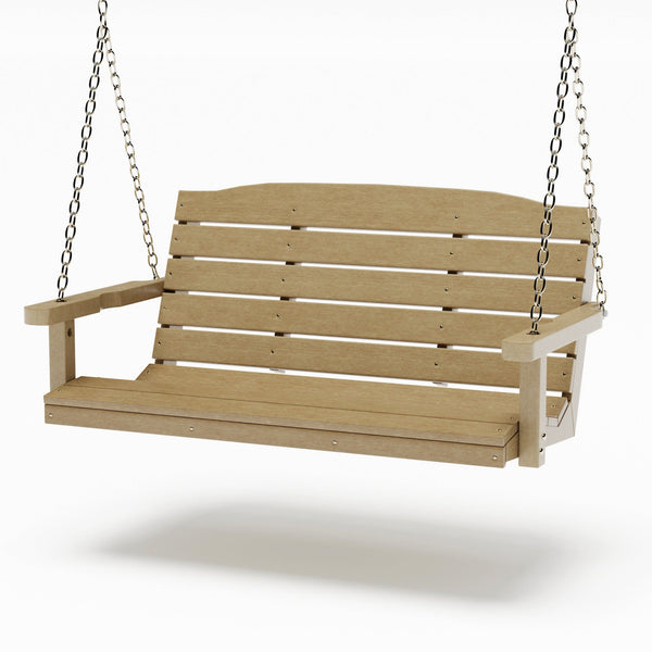 SimplyPoly 5 Foot Amish Made Classic Recycled Plastic Porch Swing, Weathered Wood