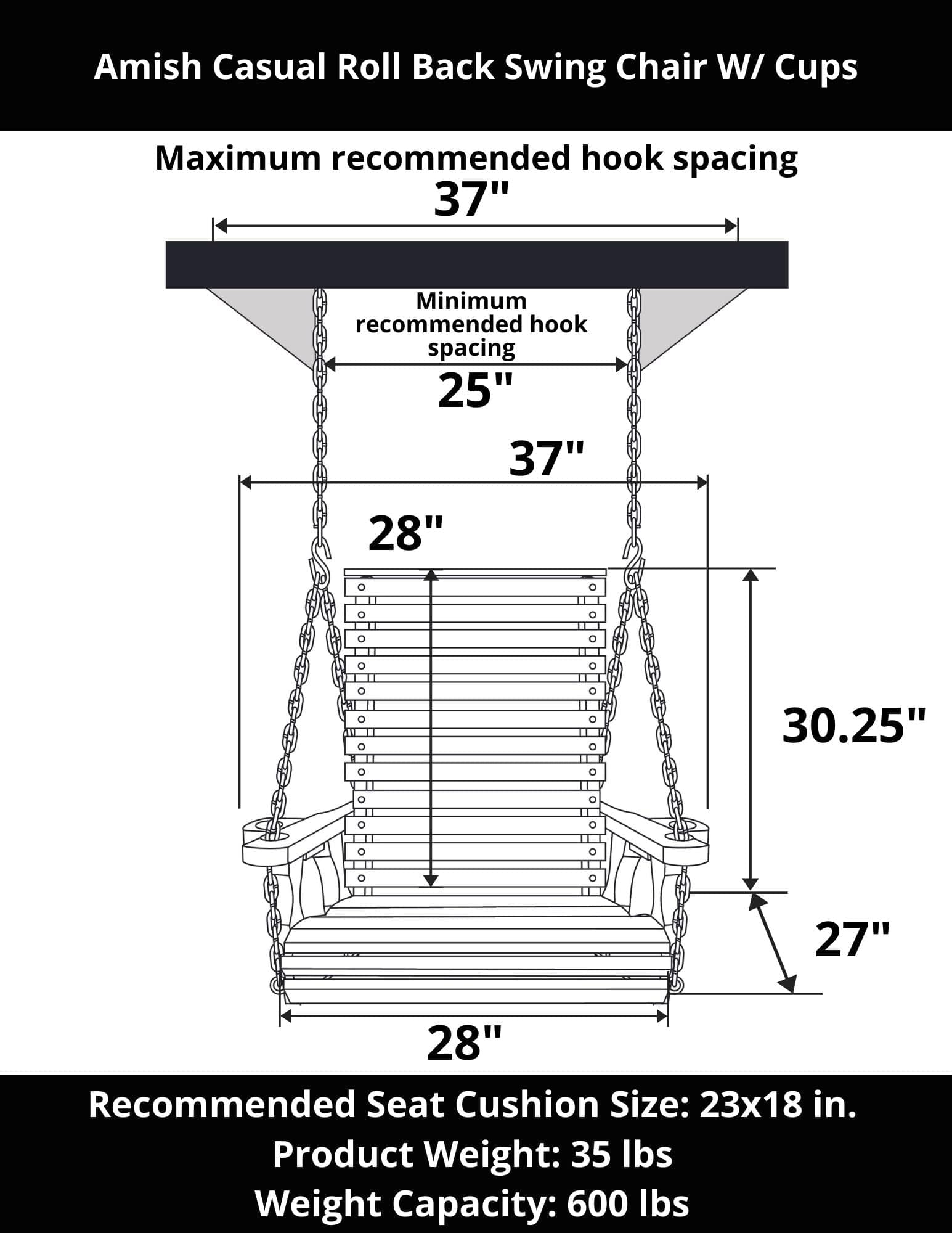 Amish Casual Heavy Duty Oak Stain Clearcoat Roll Back Swing Chair