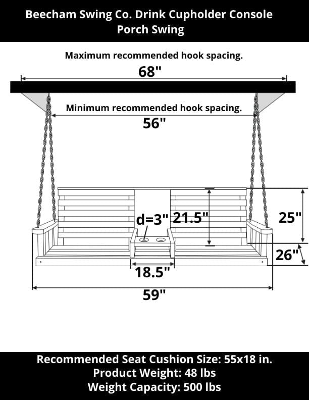 Beecham Swing Co. Drink Cupholder Wooden 5 Foot Porch Swing The Porch