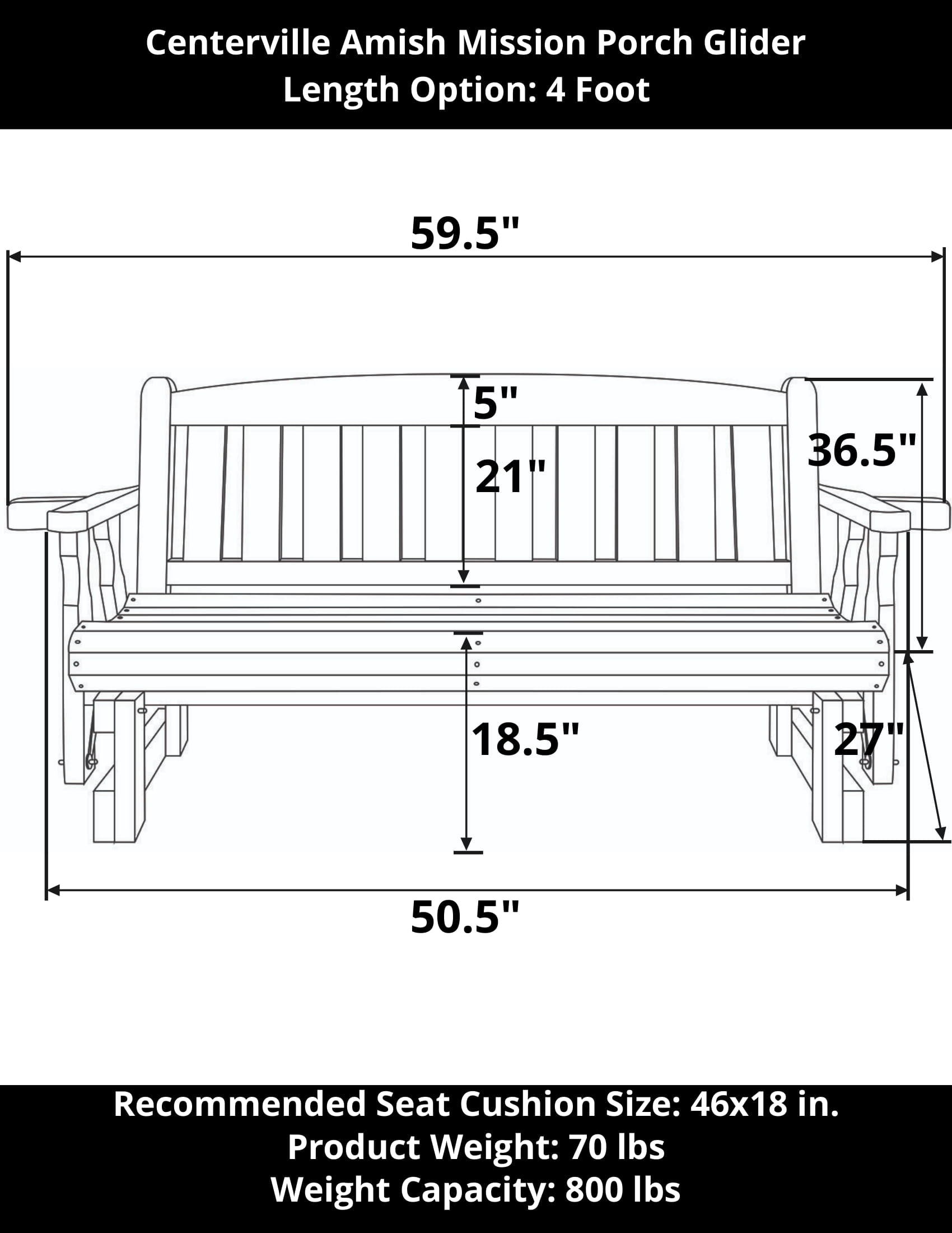 Centerville Amish Heavy Duty 800 Lb Mission Treated Porch Glider