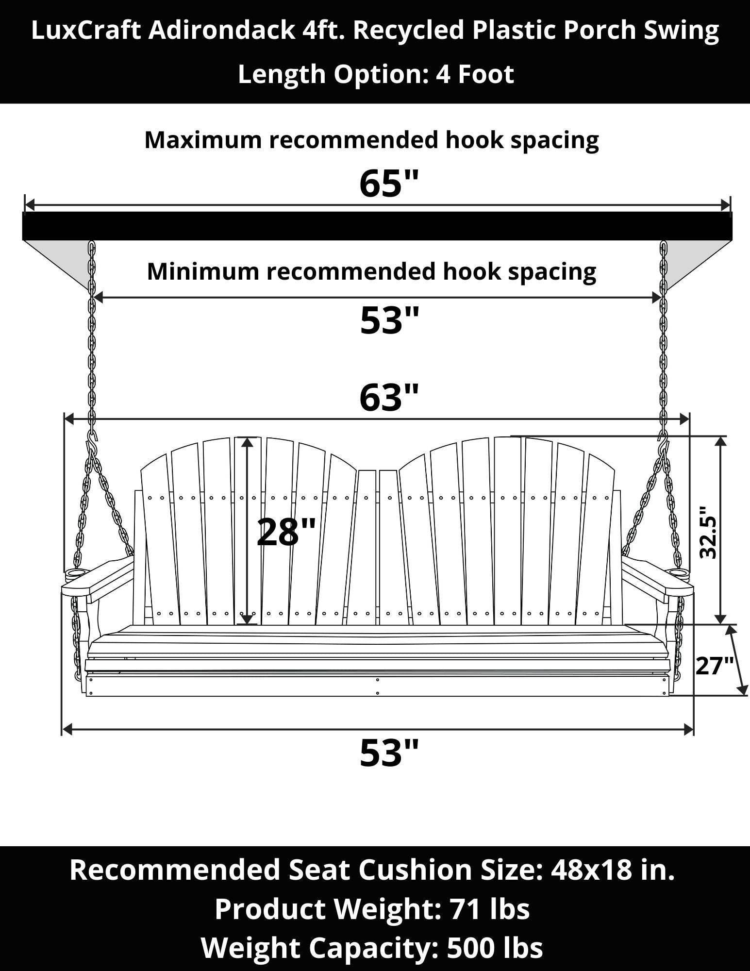 LuxCraft Adirondack 4ft. Recycled Plastic Porch Swing