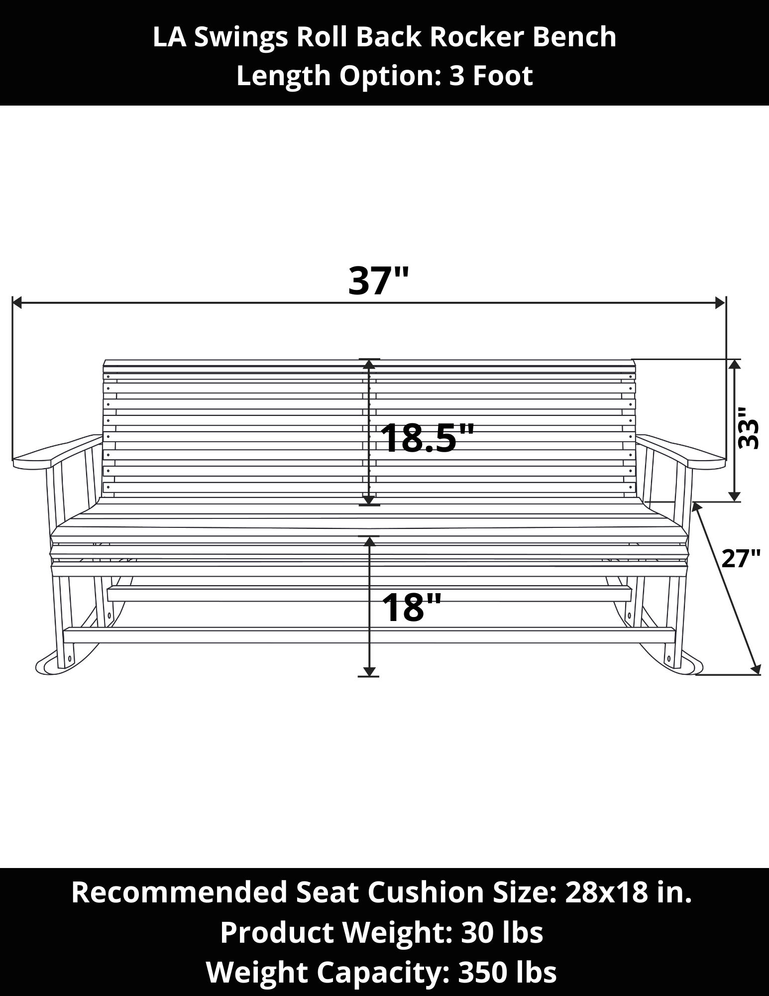 LA Swings Roll Back Outdoor Rocking Bench