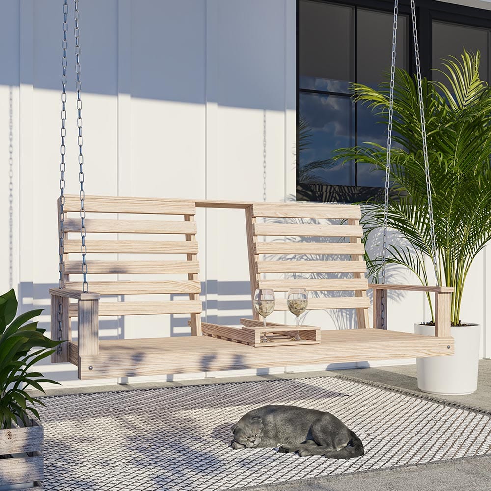 Beecham Swing Co. Drink Cupholder Console 5ft. Oak Porch Swing