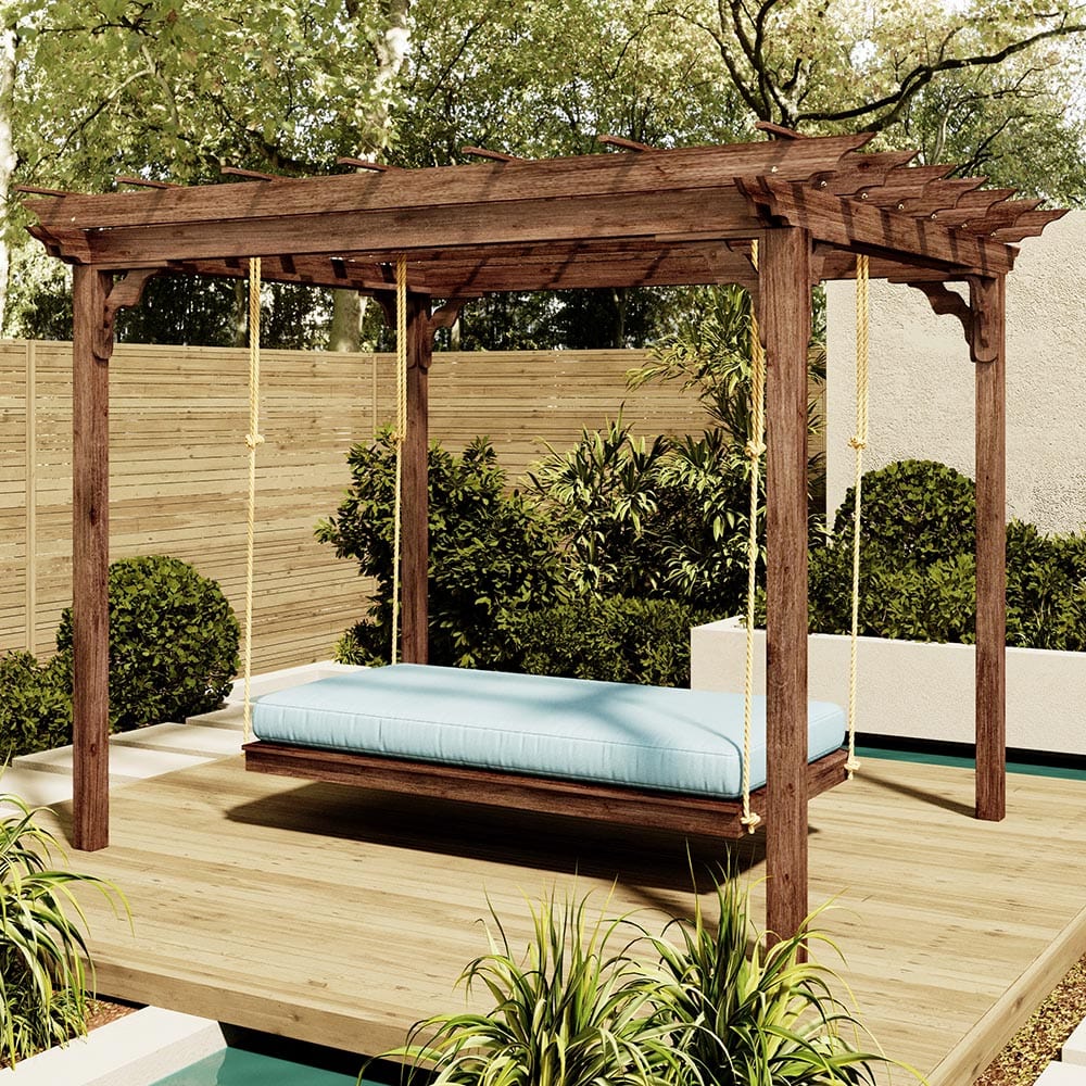 Keystone Amish Laguna Modern Pergola Daybed Swing Set Red Cedar