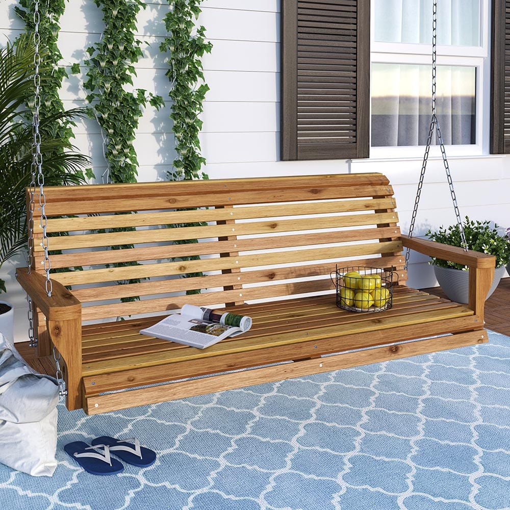 Texas Cedar Co. Classic Roll Back Red Cedar 4-Foot Porch Swing