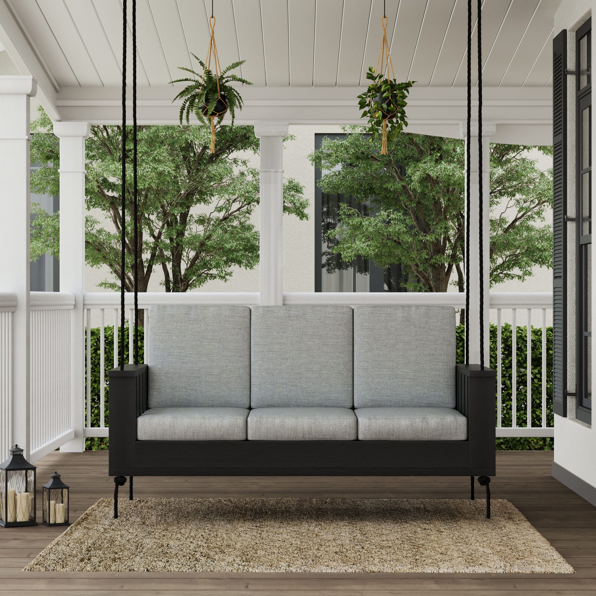 Amish Casual Rockford Daybed Swing Package with Included Cushions, Lounge, Tricorn Black Paint